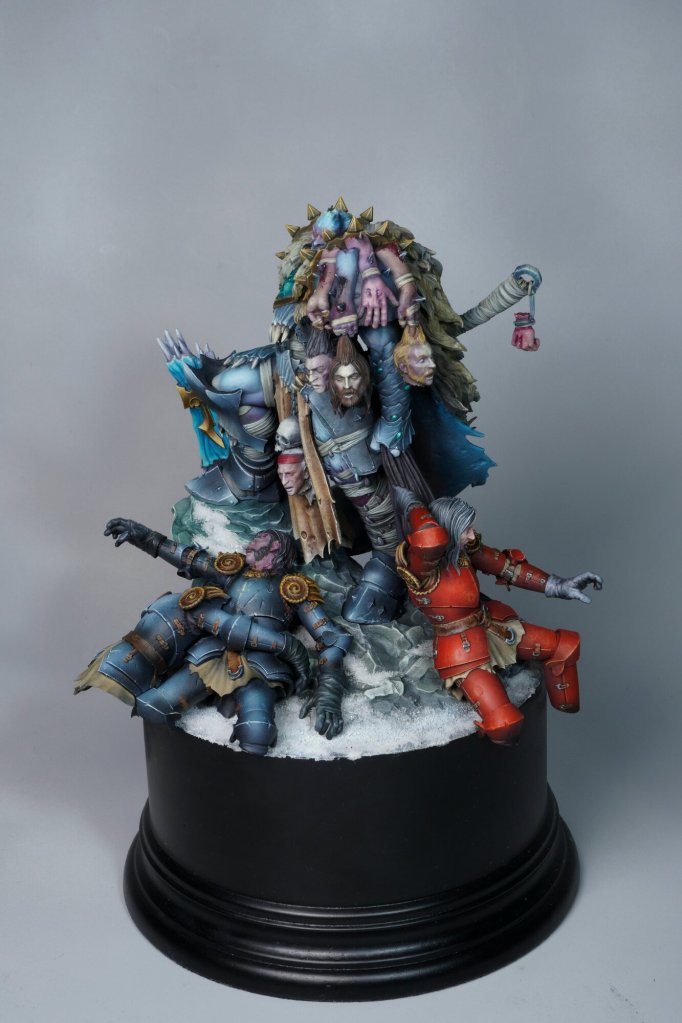 Detailed fantasy figurine with colorful characters and intricate costumes for collectible display.